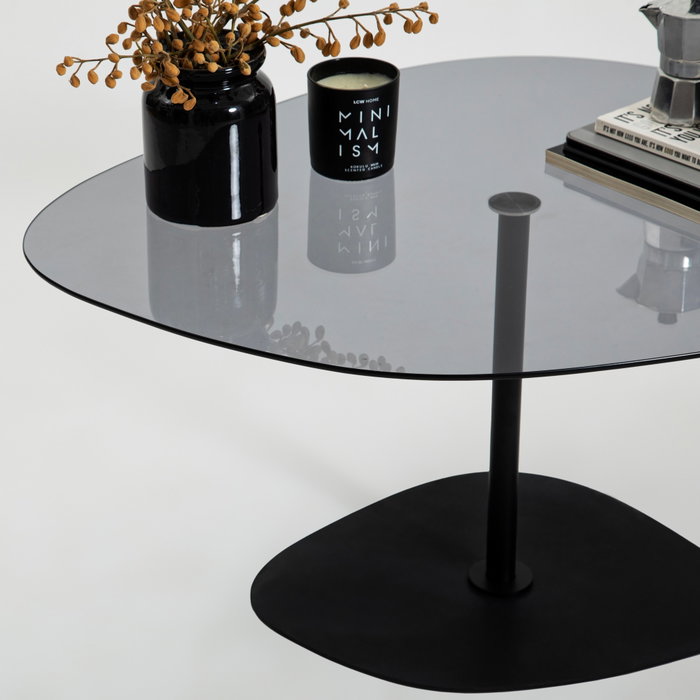 Hanah Home Soho Mesa de Centro de Cristal Templado Gris Oscuro y Negro